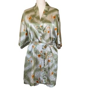 VTG Night Essence Floral Kimono Robe Green Orange Floral Women's Size L Lounge